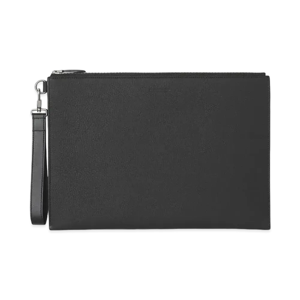 Burberry Large Grainy Leather Zip Pouch "Black"