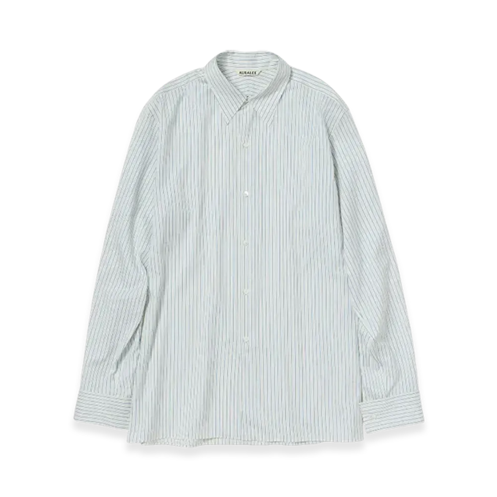 AURALEE Cotton Silk Stripe Double-Cuff Shirt "White"