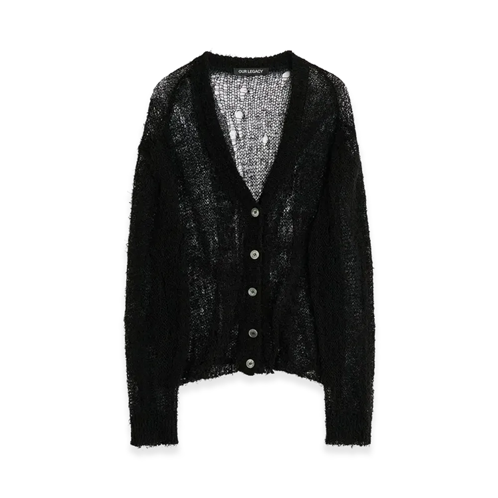 OUR LEGACY Women's Academy Cardigan "Black Ragged Open Linen"