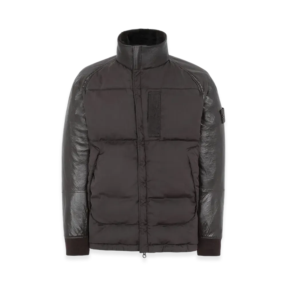 Stone Island 002F3 Ghost Piece Featherweight Leather Stretch Wool Nylon Down Jacket - 20FW "Dark Brown"