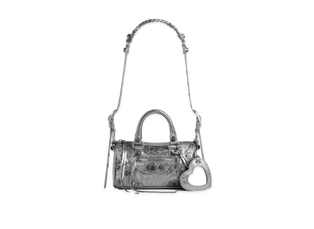 BALENCIAGA Le Cagole Metallic Mini Travel Bag "Silver"