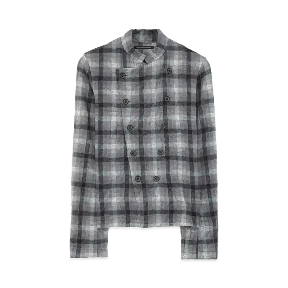 Yohji Yamamoto Y's SHAGGY CHECK JQ WRINKLE COOK COAT STYLE JACKET "Gray"
