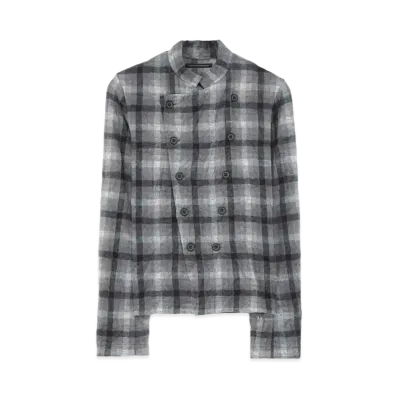 Yohji Yamamoto Y's SHAGGY CHECK JQ WRINKLE COOK COAT STYLE JACKET "Gray"