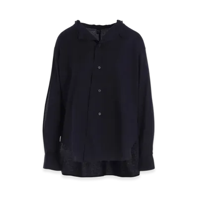 Y's Born Product Thin Cotton Twill Fringe Collar Blouse "Navy"