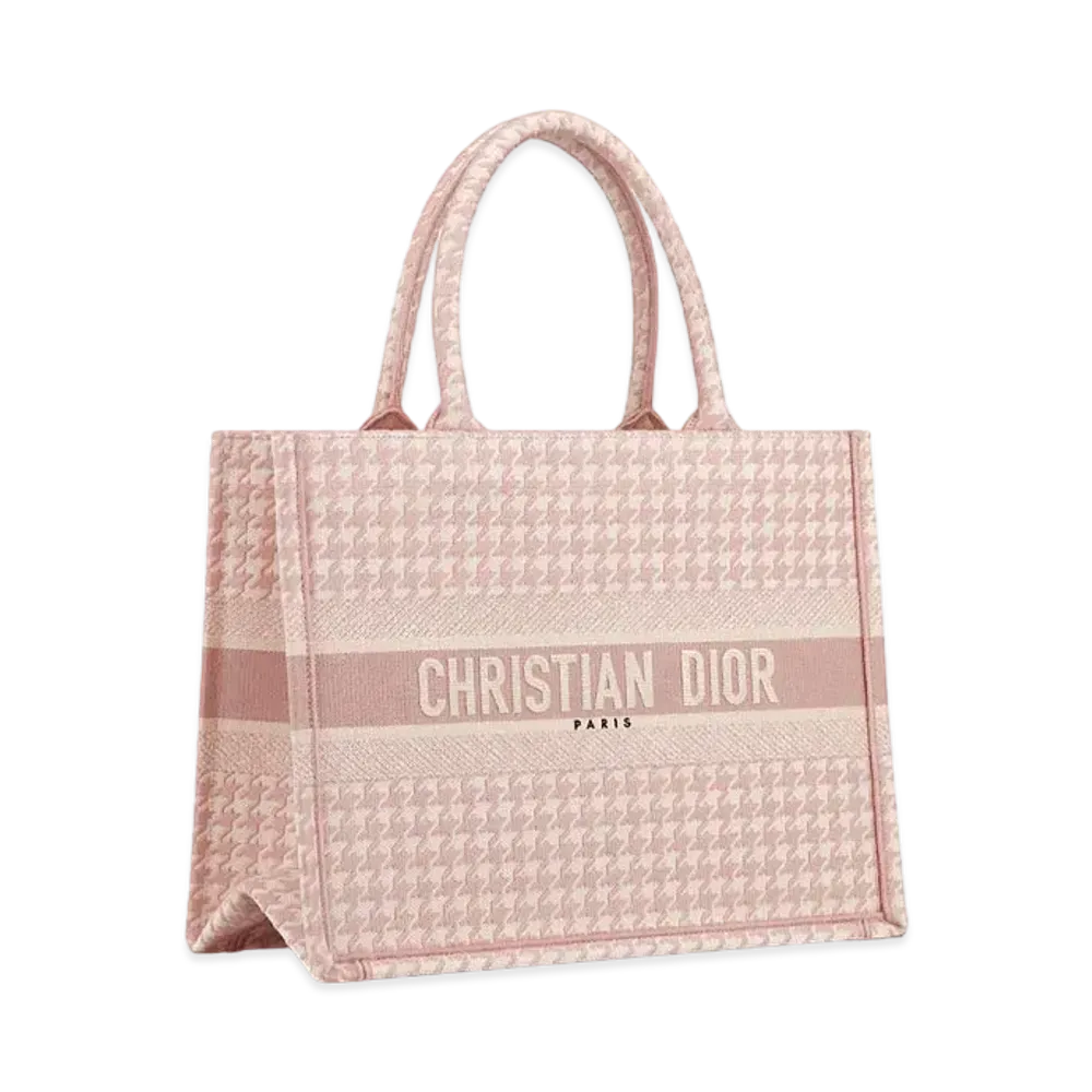 Dior Book Tote Small Bag Macro Hound Tooth Embroidery "Rose"