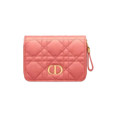 Dior Dior Caro Bi-Fold Wallet Cannage Calfskin "Dusty Coral Pink"