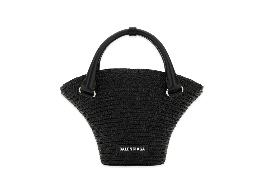 BALENCIAGA Women's Straw Mini Beach Handbag "Black"