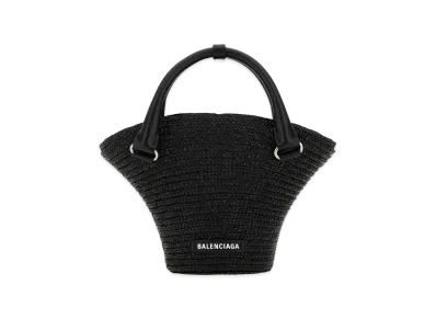 BALENCIAGA Women's Straw Mini Beach Handbag "Black"