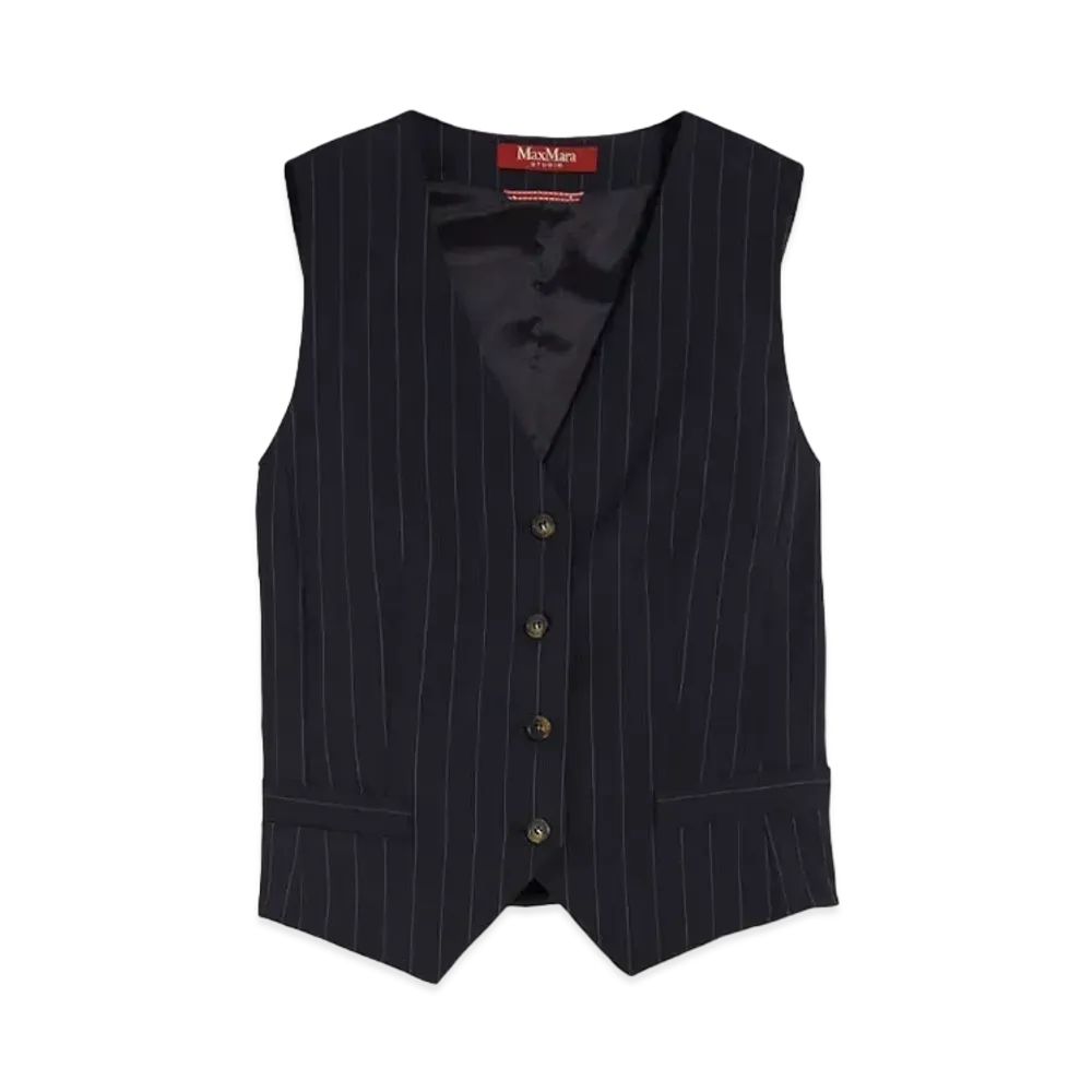 Max Mara Avavo Virgin Wool V-Neck Vest "Navy"