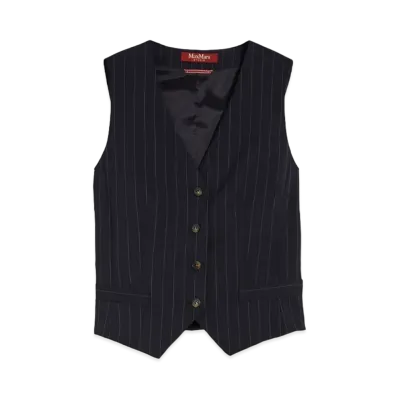 Max Mara Avavo Virgin Wool V-Neck Vest "Navy"
