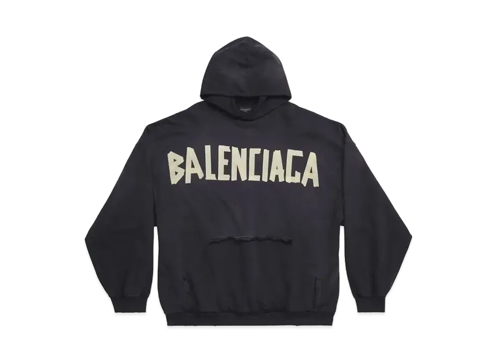 BALENCIAGA MENS Tape Type Ripped Pocket Hoodie Oversized "Black"