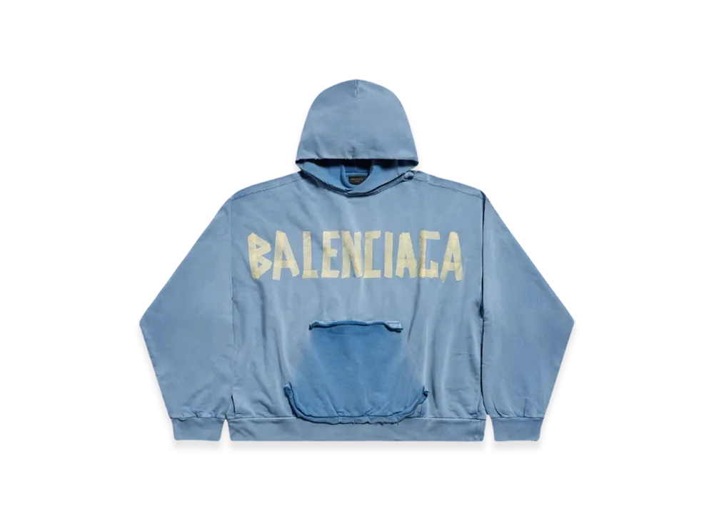 BALENCIAGA Tape Type Ripped Pocket Hoodie Large Fit "Faded Blue"