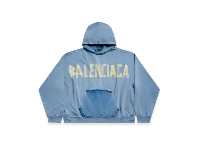 BALENCIAGA Tape Type Ripped Pocket Hoodie Large Fit "Faded Blue"