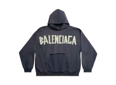BALENCIAGA MENS Tape Type Ripped Pocket Hoodie Large Fit "Navy Blue"