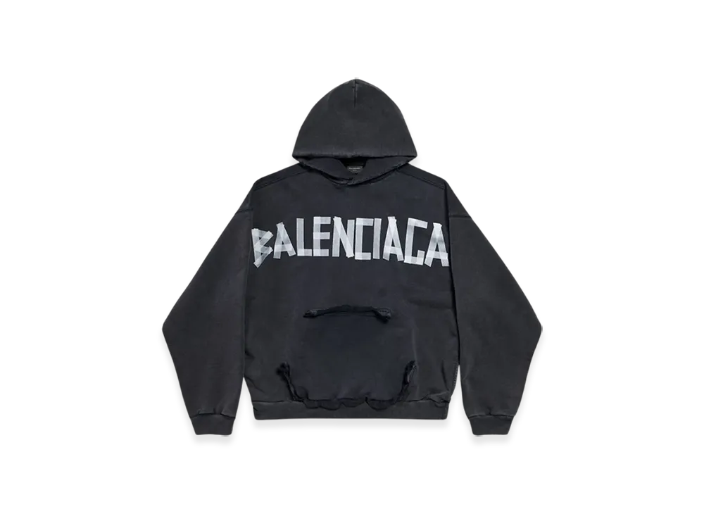 BALENCIAGA Tape Type Ripped Pocket Hoodie "Black Faded"