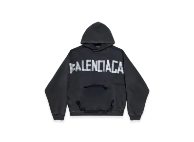 BALENCIAGA Tape Type Ripped Pocket Hoodie "Black Faded"