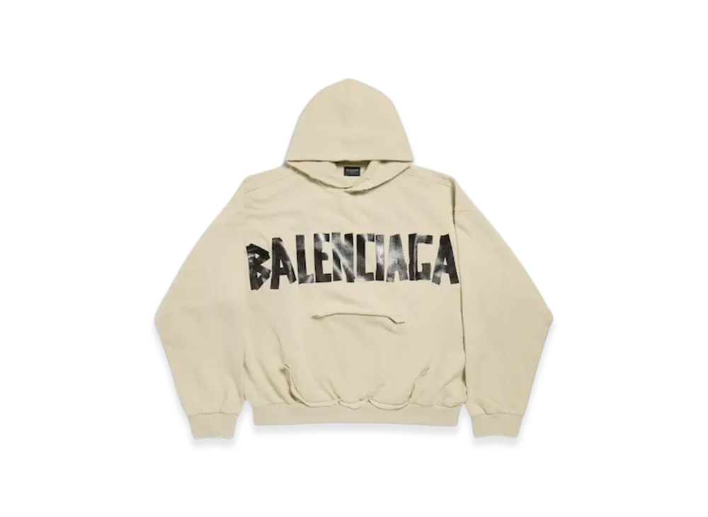 BALENCIAGA Tape Type Ripped Pocket Hoodie "Beige"