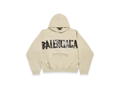 BALENCIAGA Tape Type Ripped Pocket Hoodie "Beige"