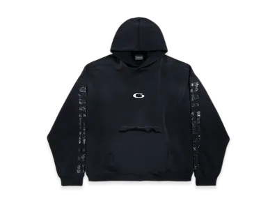 BALENCIAGA Transparent Tape Ripped Pocket Hoodie "Faded Black/White"