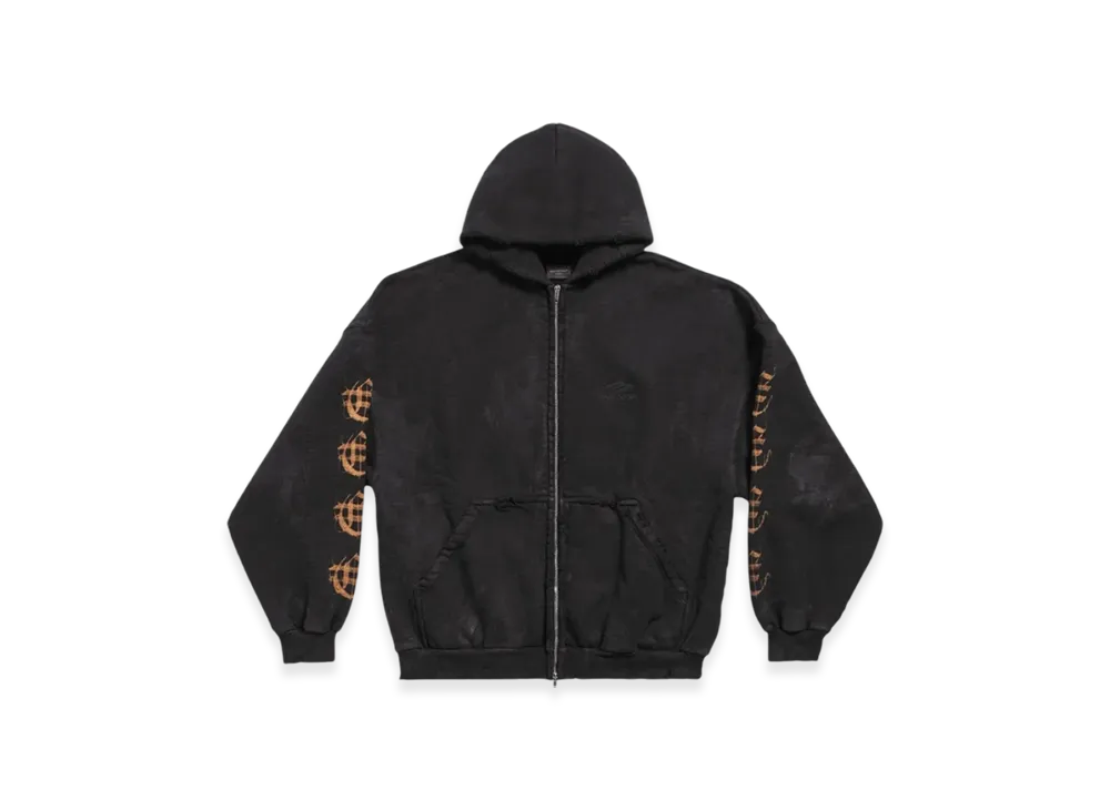 BALENCIAGA Heavy Metal Outerwear Zip-Up Hoodie Oversized "Black Faded"