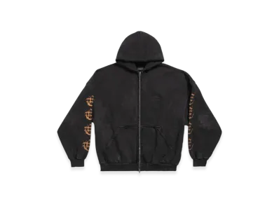 BALENCIAGA Heavy Metal Outerwear Zip-Up Hoodie Oversized "Black Faded"