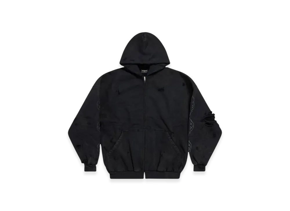 BALENCIAGA Paris Moon Outerwear Zip-Up Hoodie Oversized "Black Faded"