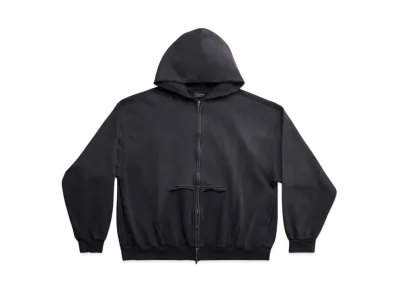 BALENCIAGA MENS Tape Type Ripped Pocket Zip Up Hoodie Large Fit "Black"