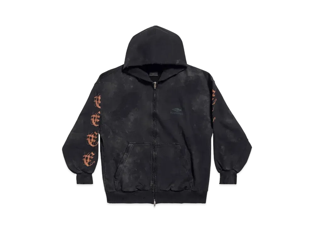 BALENCIAGA Women's Heavy Metal Zip Up Hoodie Small Fit "Black"