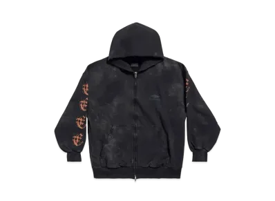 BALENCIAGA Women's Heavy Metal Zip Up Hoodie Small Fit "Black"