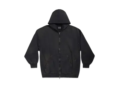 BALENCIAGA MENS Paris Zip Up Hoodie Small Fit "Black"