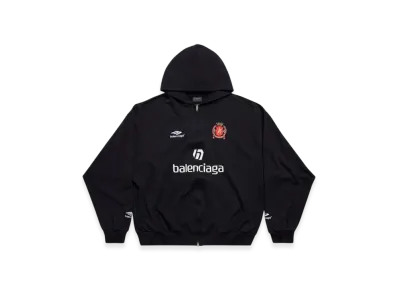 BALENCIAGA Soccer Series Seoul Soccer Zip-Up Medium Fit Hoodie "Black"