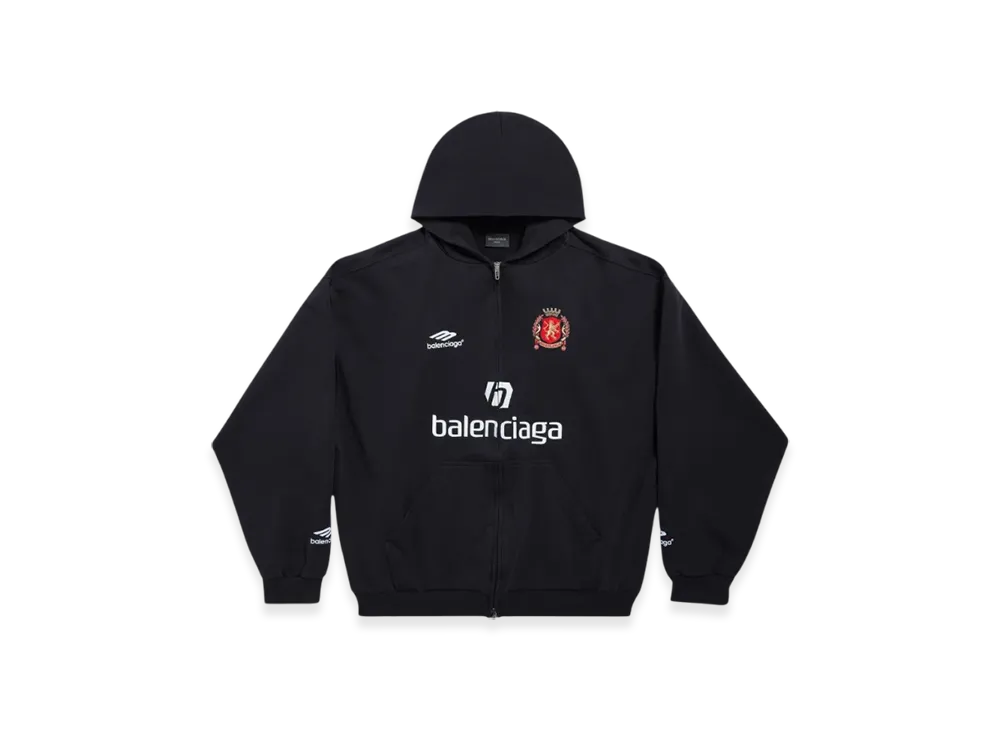 BALENCIAGA Soccer Series Paris Soccer Zip-Up Medium Fit Hoodie "Black"