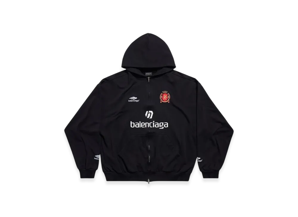 バレンシアガ サッカーシリーズ バルセロナ サッカー ジップ アップ ミディアム フィット パーカー "ブラック" 744457TPVV71070