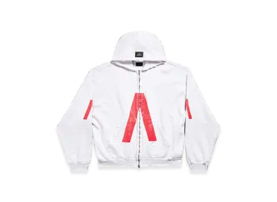 BALENCIAGA Music Archive Series Connected Zip Up Hoodie Medium Fit "Light Grey Red"