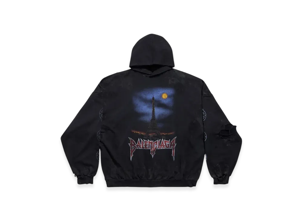 BALENCIAGA Paris Moon No Pocket Oversized Hoodie "Faded Black"