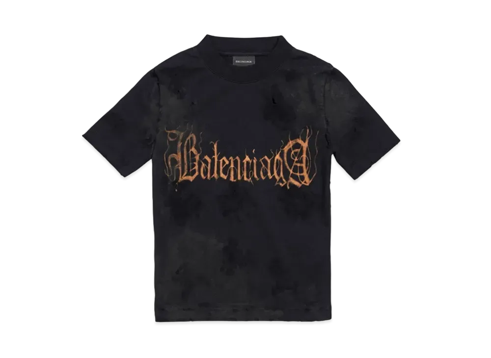 BALENCIAGA Women's Heavy Metal Tight T-Shirt Small Fit "Black Faded"