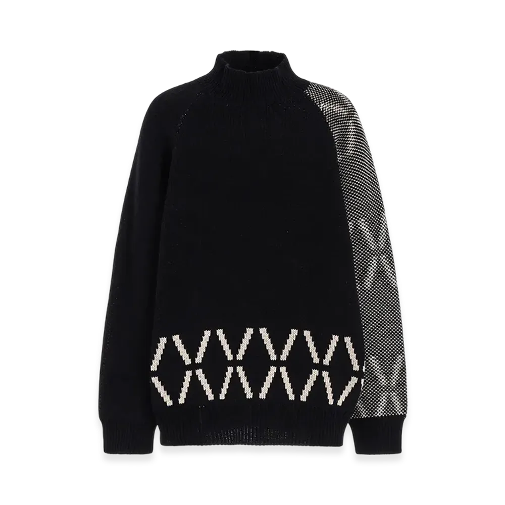 S'YTE Bulky Wool Birds Eye Reversible High Neck Knit "Black"