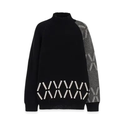 S'YTE Bulky Wool Birds Eye Reversible High Neck Knit "Black"