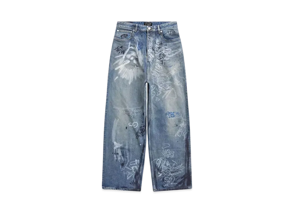 BALENCIAGA MENS Graffit Baggy Pants "Light Blue"