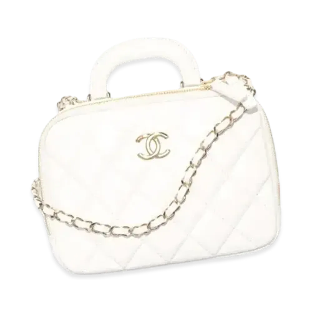 CHANEL Vanity Case Shiny Lambskin Gold Tone Metal "White"