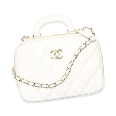 CHANEL Vanity Case Shiny Lambskin Gold Tone Metal "White"
