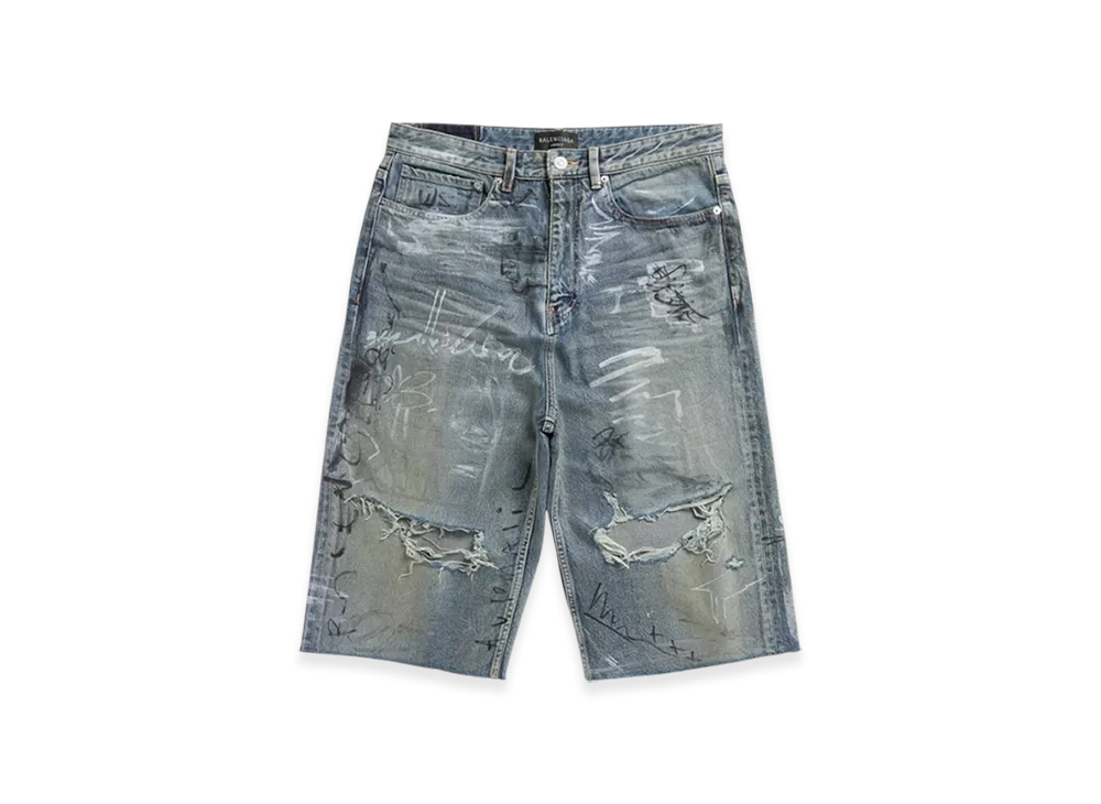 BALENCIAGA Graffiti Baggy Shorts "Light Blue"