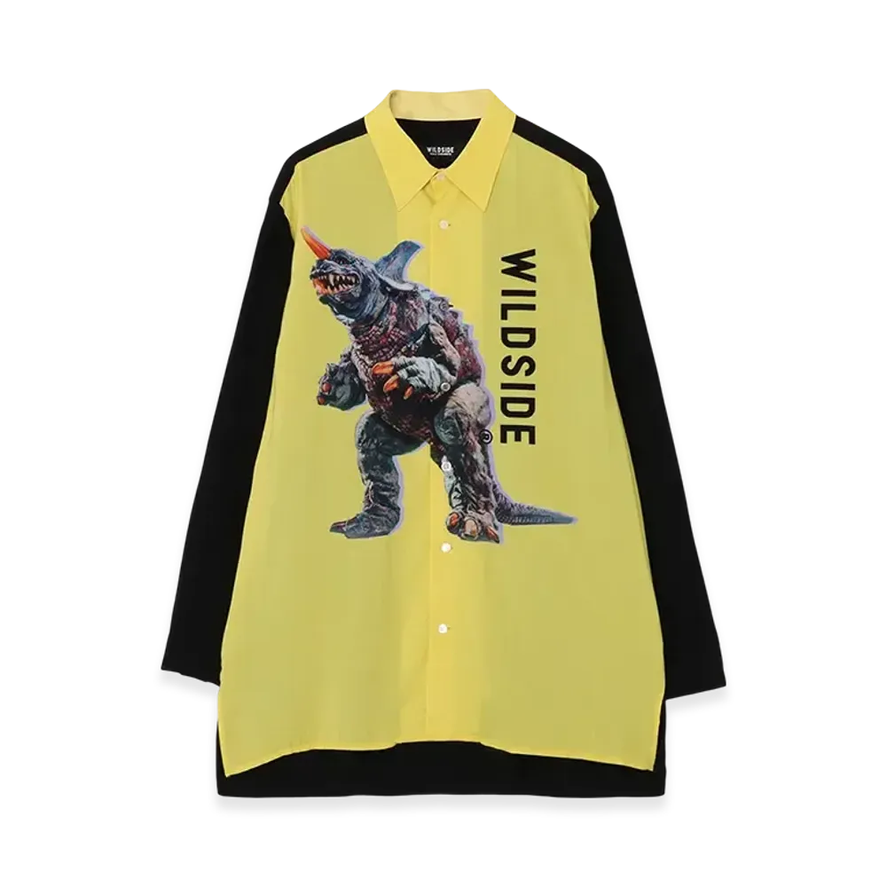 WILDSIDE Yohji Yamamoto x IZUMONSTER Rayon Graphic Shirt (Baragon) "Yellow/Black"
