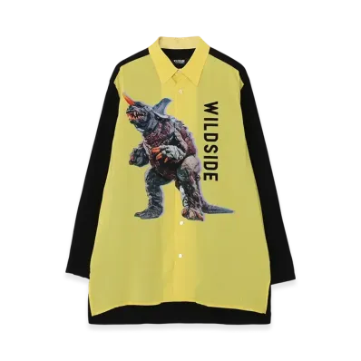 WILDSIDE Yohji Yamamoto x IZUMONSTER Rayon Graphic Shirt (Baragon) "Yellow/Black"