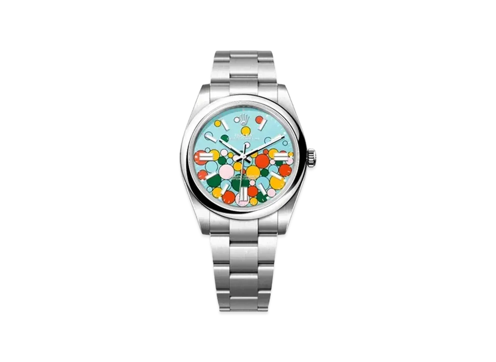 ROLEX Oyster Perpetual 41mm Oyster Steel "Turquoise Blue/Celebration Motif" m124300-0008
