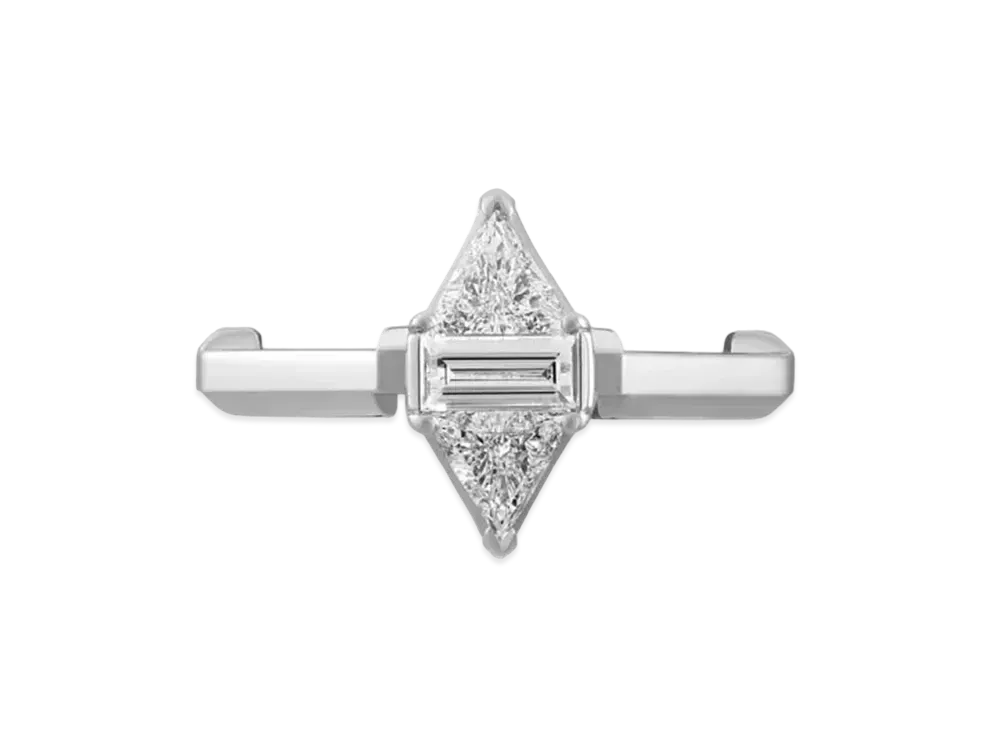 GUCCI 18K Link to Love Series Baguette and Triangle Cut Diamond Ring "White Gold"