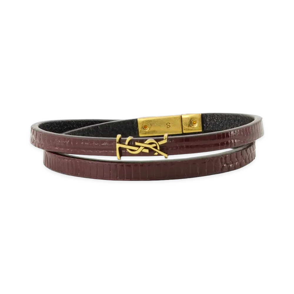 Saint Laurent Women's Bracciale Cassandre A Doppio Giro in Pelle "Burgundy"