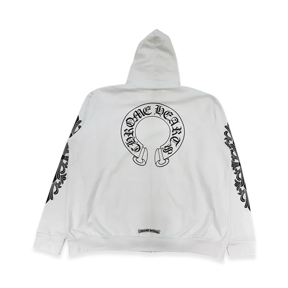 Chrome Hearts Horseshoe Floral Cross Zip-Up Hoodie "White"
