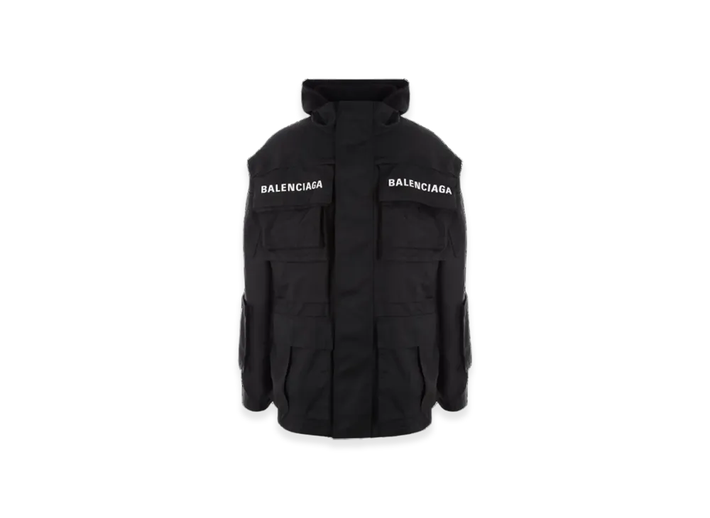 BALENCIAGA Technical Fabric Oversized Parka with Jersey Insert "Black"