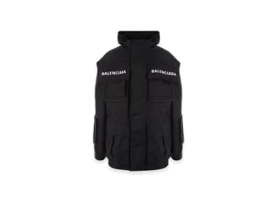 BALENCIAGA Technical Fabric Oversized Parka with Jersey Insert "Black"